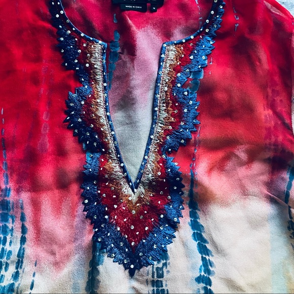 BCBG Tie dye sheer embroidered tunic medium - Picture 3 of 7